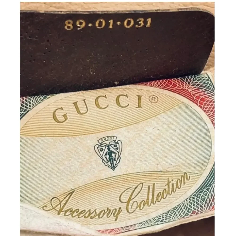 Gucci Beige GG Supreme Canvas Clutch with Brown Trim and Green-Red Web